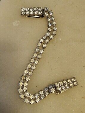 Vtg Bluette Made In France Crystal Double-Row Rhinestone Sweater Clip